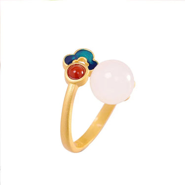 Auspicious Cloud White Jade Endless Luck Ring YourSoulPlace.com